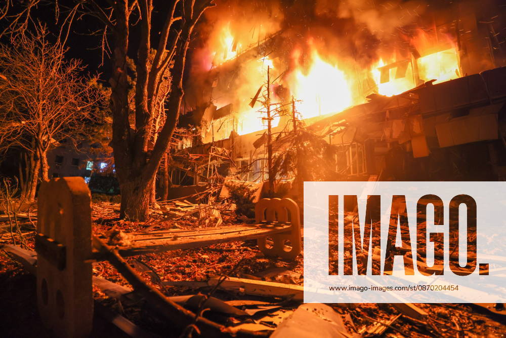 RUSSIA, LUGANSK - OCTOBER 21, 2026: A fire breaks out after a Ukrainian drone strike on a communication hub. Alexander Reka TASS 99700456