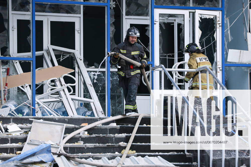 RUSSIA, LUGANSK - OCTOBER 21, 2026: Emergency workers respond to the scene of a Ukrainian drone strike on a communication hub. Alexander Reka TASS 99700497