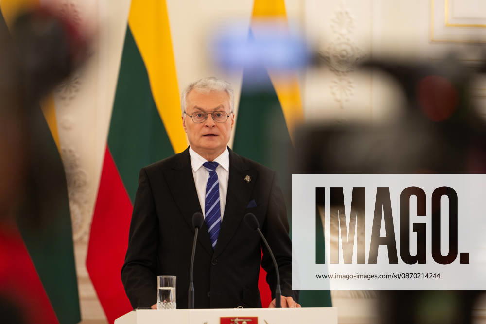 Lithuanian President Nauseda meets newly elected Estonian President Madise in Vilnius VILNIUS, LITHUANIA - OCTOBER 21: Lithuanian President Gitanas Nauseda delivers remarks during a joint press conference with newly elected Estonian President Ulle Madise (not seen) following their meeting in Vilnius, Lithuania, on October 21, 2026. The meeting focused on bilateral relations, regional security and defense, support for Ukraine, strategic infrastructure, and Lithuania s priorities for its presidency of the Council of the European Union in the first half of 2027. Yauhen Yerchak Anadolu Vilnius Lithuania. Editorial use only. Please get in touch for any other usage.
