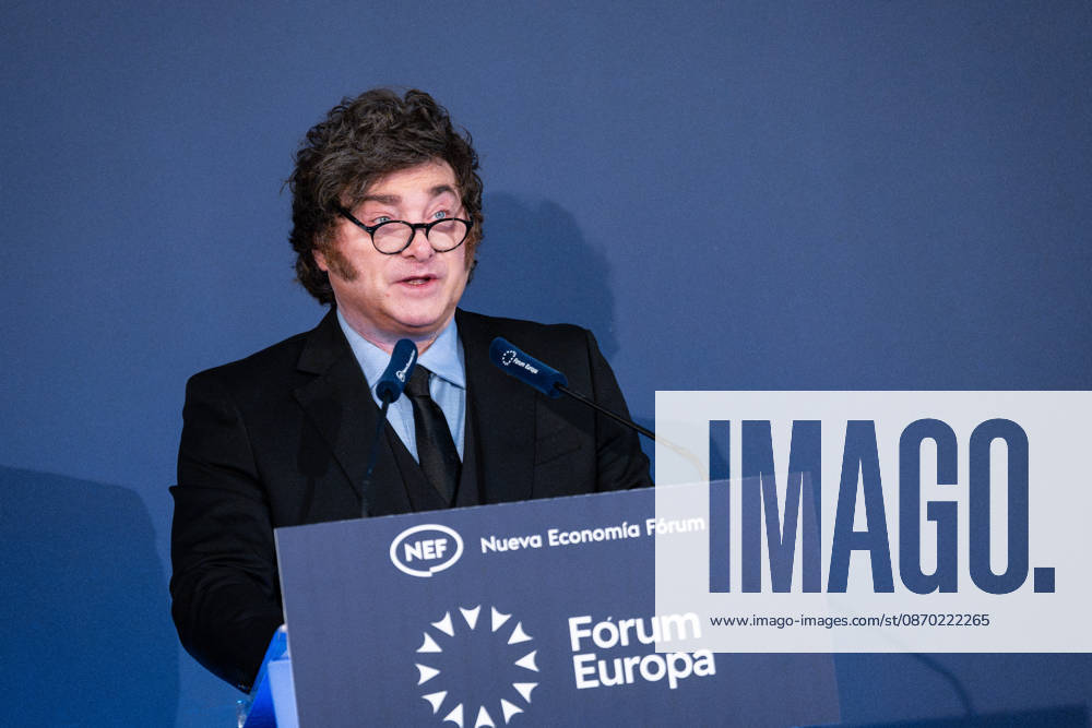The President of Argentina, JAVIER MILEI, attends the Forum Europa in Madrid, during his political tour of Europe, where he once again publicly attacked Spanish Prime Minister Pedro Sanchez and left-wing policies. Madrid SPAIN - ZUMAc270 20261021_zip_c270_006