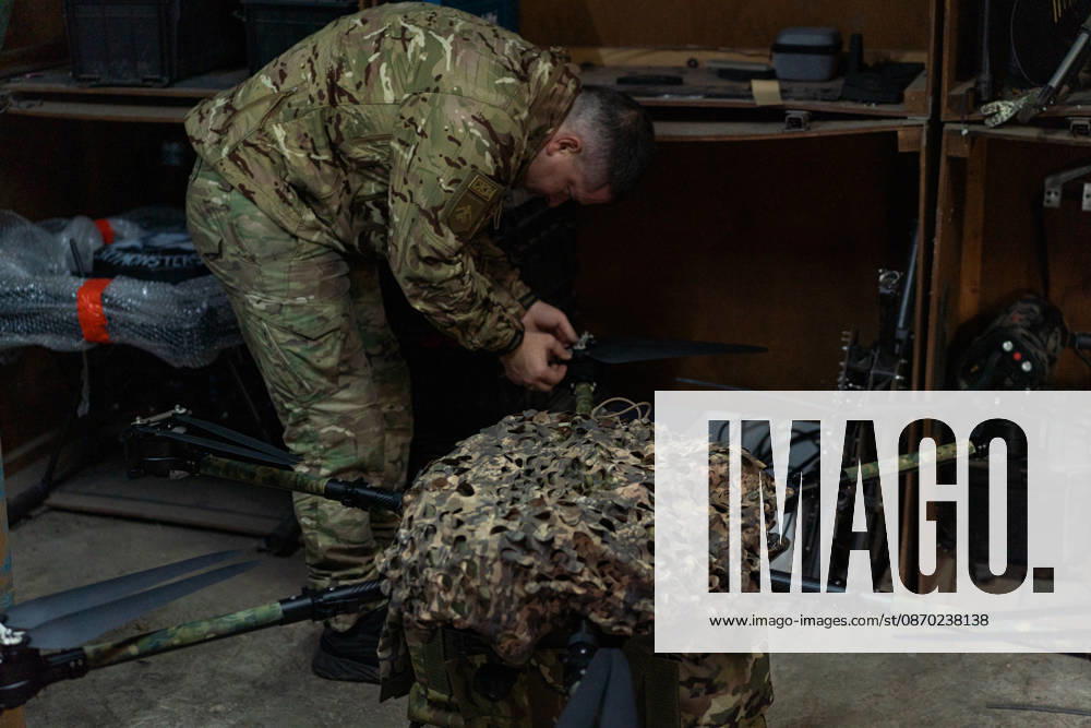 Ukrainian drone unit Skymonsters upgrades heavy UAVs in Kharkiv region KHARKIV REGION, UKRAINE - OCTOBER 21: Members of Skymonsters, the drone unit of the 13th Khartiia Brigade of Ukraine s National Guard, assemble, upgrade, and repair large unmanned aerial vehicles at an undisclosed location in Kharkiv region, Ukraine, on October 21, 2026. The drones, including Vampire models used for logistics missions and heavy bombers capable of carrying 13 to 20 kilograms of explosives, are prepared here before deployment to frontline positions. Carlo Bravo Anadolu Kharkiv Ukraine. Editorial use only. Please get in touch for any other usage.