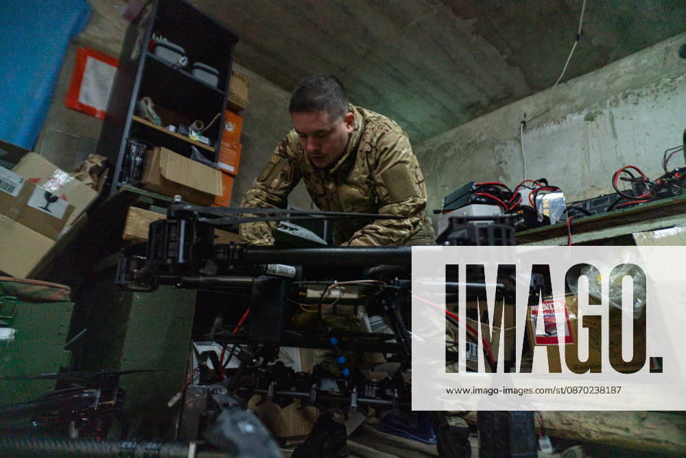 Ukrainian drone unit Skymonsters upgrades heavy UAVs in Kharkiv region KHARKIV REGION, UKRAINE - OCTOBER 21: Members of Skymonsters, the drone unit of the 13th Khartiia Brigade of Ukraine s National Guard, assemble, upgrade, and repair large unmanned aerial vehicles at an undisclosed location in Kharkiv region, Ukraine, on October 21, 2026. The drones, including Vampire models used for logistics missions and heavy bombers capable of carrying 13 to 20 kilograms of explosives, are prepared here before deployment to frontline positions. Carlo Bravo Anadolu Kharkiv Ukraine. Editorial use only. Please get in touch for any other usage.
