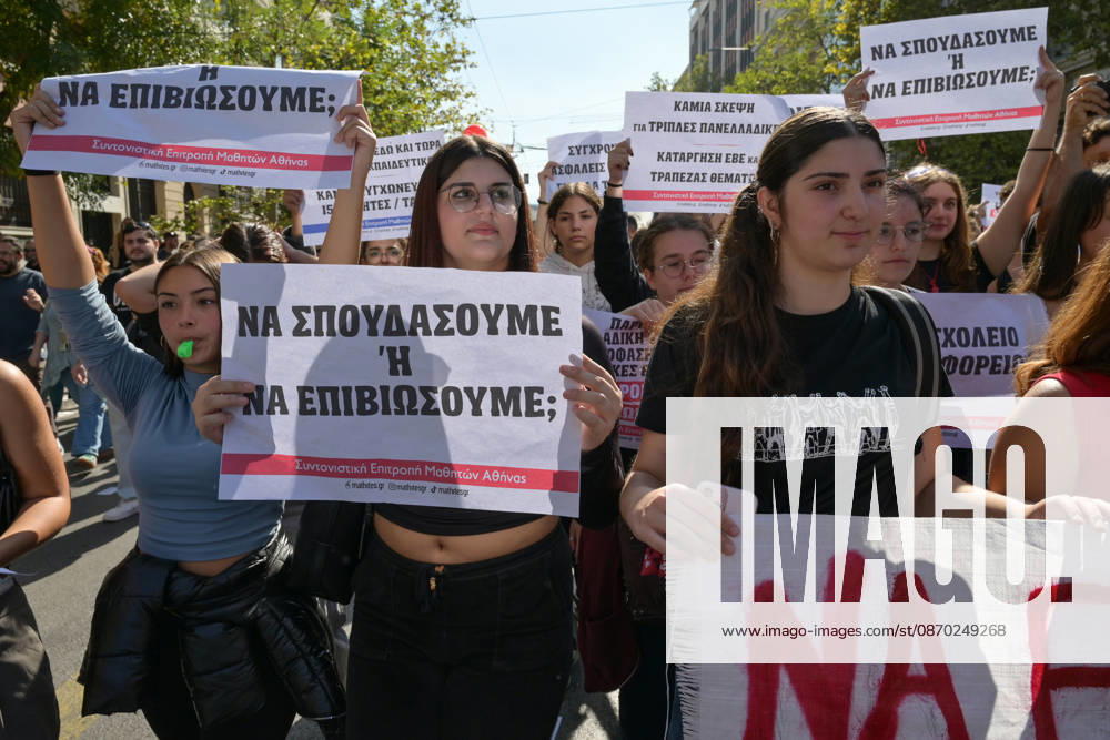 Students and teachers protest over education funding and living costs in Athens Students march through central Athens holding banners and signs that read to study or to survive during a demonstration demanding increased funding for public education and measures to address rising living costs. Athens Greece