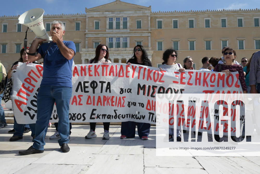 Students and teachers protest over education funding and living costs in Athens Teachers hold a banner and chant slogans outside the Greek Parliament during a demonstration demanding increased funding for public education and measures to address rising living costs. Athens Greece