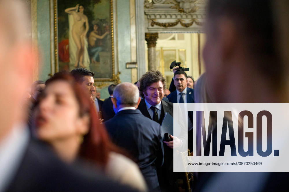 Javier Milei, President of Argentina visits Madrid - 21 Oct 2026 Javier Milei (C) President of Argentina seen before the beginning of an informative breakfast briefing at the New Economy Forum in Madrid. Madrid Spain