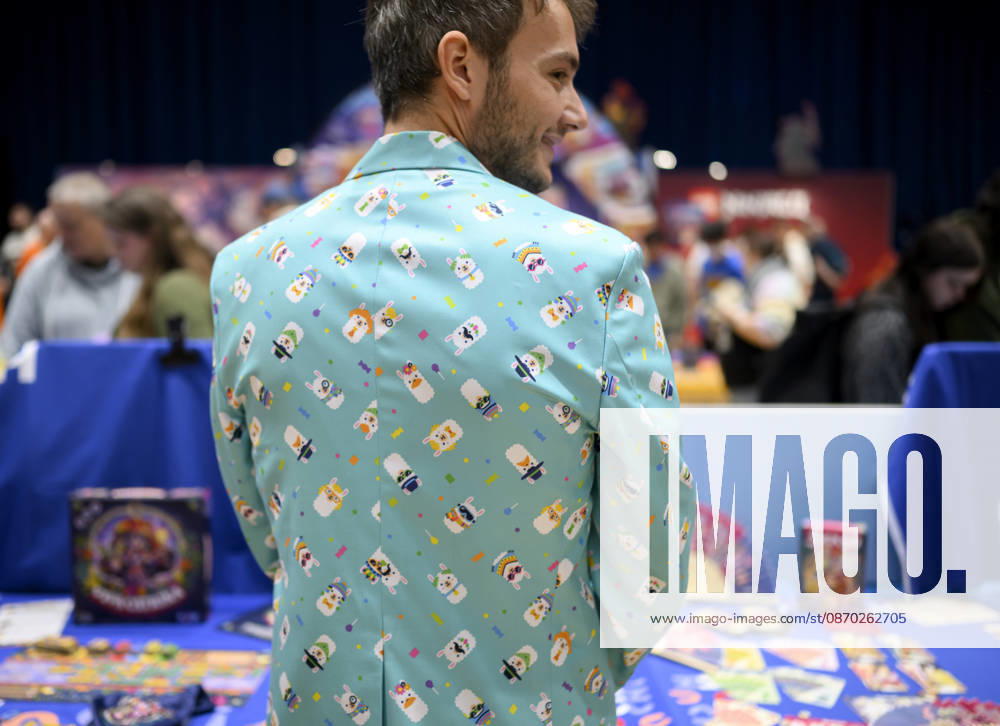 An employee in a llama costume from the game Machu Pichu, New Product Showcase, on October 21, 2026, at the SPIEL Essen trade show, held from October 22–25, 2026, in Essen, Germany, at the Grugahalle