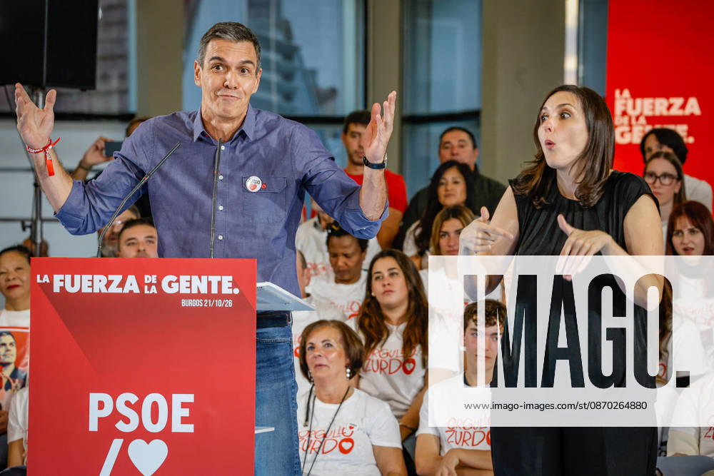 Sánchez Participates in a Pre-Campaign Event in Burgos Prime Minister Pedro Sánchez speaks during a PSOE pre-campaign event at Fórum Evolución on October 21, 2026, in Burgos, Castile and León, Spain. This is Sánchez’s third visit to Castile and León since the election was called; the Socialist leader visited Ponferrada, León, last Sunday, October 11, for an event at La Térmica Cultural, and this Monday, the 19th, in Valladolid, he led an event at the Cúpula del Milenio. October 21, 2026, Tomá, Burgos, Castile and León, Burgos, Castile and León, Spain