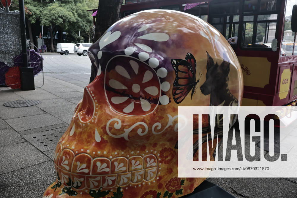 The Mexicraneos exhibition has been installed along the Paseo de la Reforma avenue in Mexico City, marking the start of the Day of the Dead celebrations in the country. This edition of the exhibition, titled Collection: Living Nature Mystical Tales. features 35 giant skulls, each artistically transformed by various creators. Mexico City Mexico - ZUMAp204 20261021_zip_p204_064