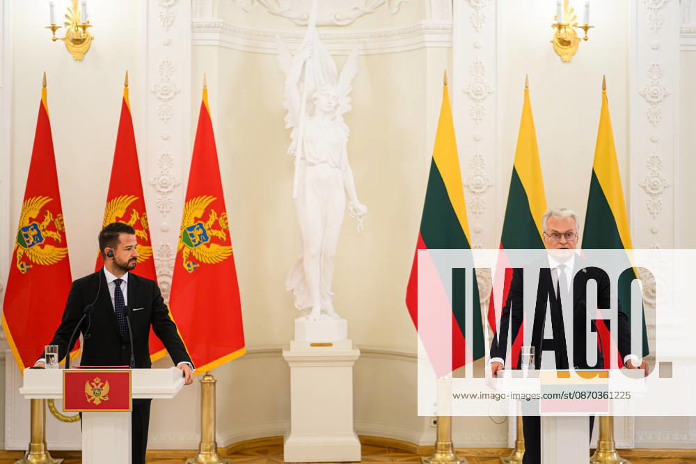 Montenegrin President Jakov Milatovic meets Lithuanian President Gitanas Nauseda in Vilnius VILNIUS, LITHUANIA - OCTOBER 22: Montenegrin President Jakov Milatovic (L) and Lithuanian President Gitanas Nauseda (R) hold a joint press conference during Milatovic s official visit to Vilnius, Lithuania, on October 22, 2026. Yauhen Yerchak Anadolu Vilnius Lithuania. Editorial use only. Please get in touch for any other usage.