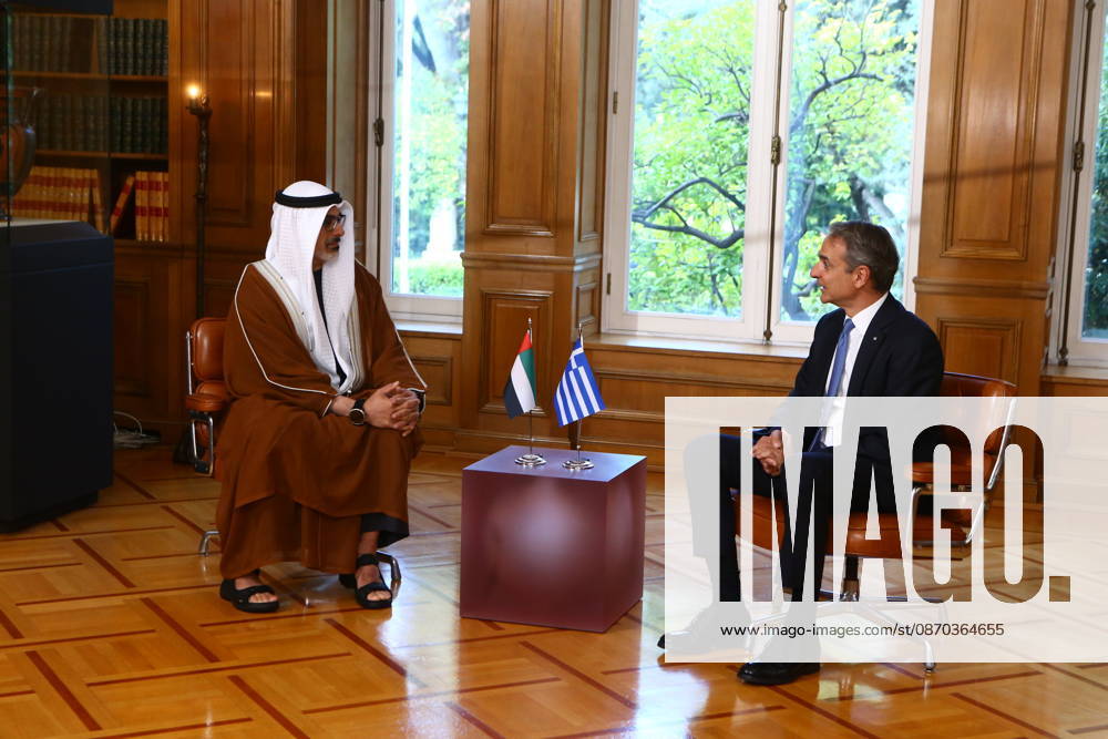 Abu Dhabi Crown Prince Sheikh Khaled bin Mohamed bin Zayed Al Nahyan meets Greek Prime Minister Kyriakos Mitsotakis at the Maximos Mansion in Athens on Thursday, October 22, 2026, during his official visit to Greece. The meeting focuses on strengthening bilateral relations and expanding cooperation between Greece and the United Arab Emirates in areas of mutual interest. Athens Greece - ZUMAv62_ 20261022_zaf_v62_018