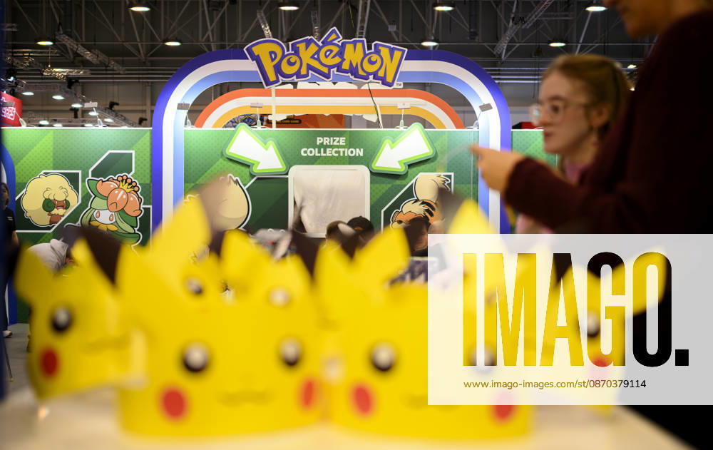 The Pokémon Company booth, Pokémon masks, trading card games, on October 22, 2026, at the SPIEL Essen trade show from October 22–25, 2026, in Essen, Germany, at the Grugahalle