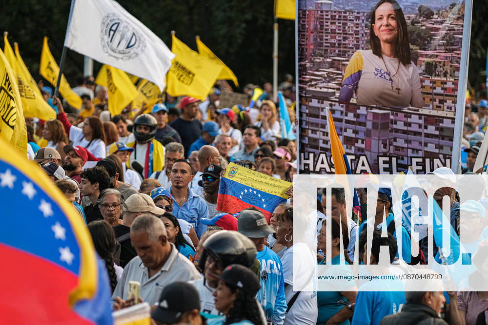 Venezuelan opposition supporters rally for free elections in Caracas CARACAS, VENEZUELA - OCTOBER 22: Members of political organizations such as Vente Venezuela, Primero Justicia, and Voluntad Popular gather in the surroundings of Plaza Venezuela in response to the call made by Venezuelan opposition leader and pro-democracy activist Maria Corina Machado, featuring speeches from various political and social leaders focused on memory, respect, democracy, and the demand for free elections in Caracas, Venezuela on October 22, 2026. Diko Betancourt Anadolu Caracas Venezuela. Editorial use only. Please get in touch for any other usage.