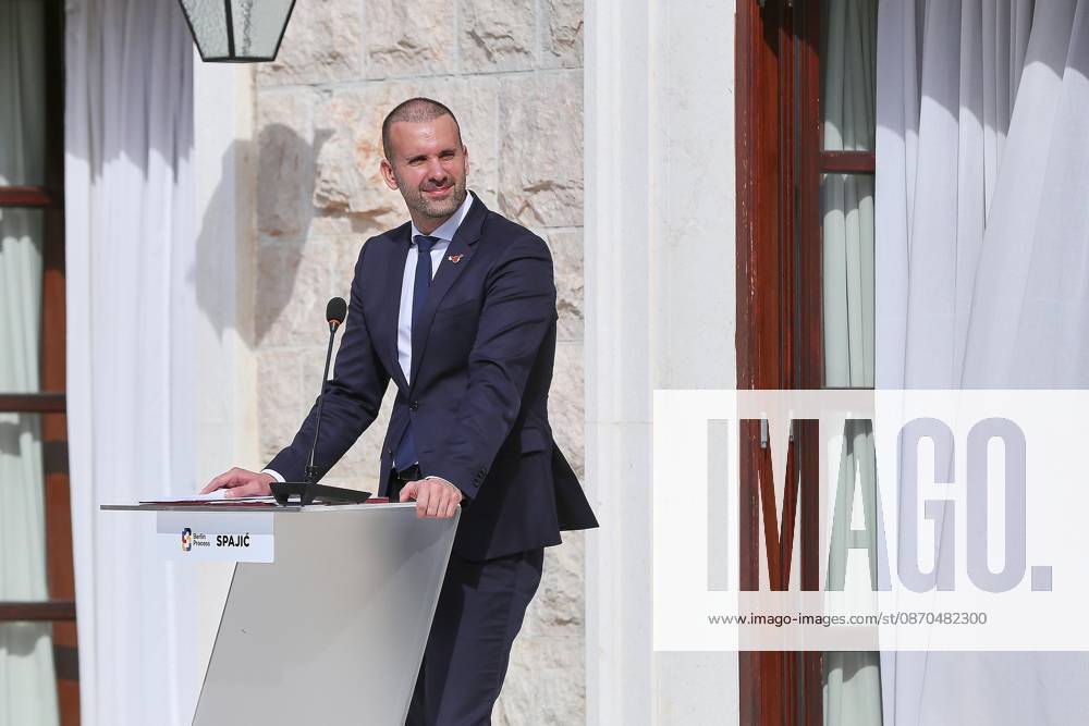 Sveti Stefan, Montenegro, October 22, 2026: The Chancellor s trip abroad for the Berlin Process Summit; press conference with Milojko, the Prime Minister of Montenegro