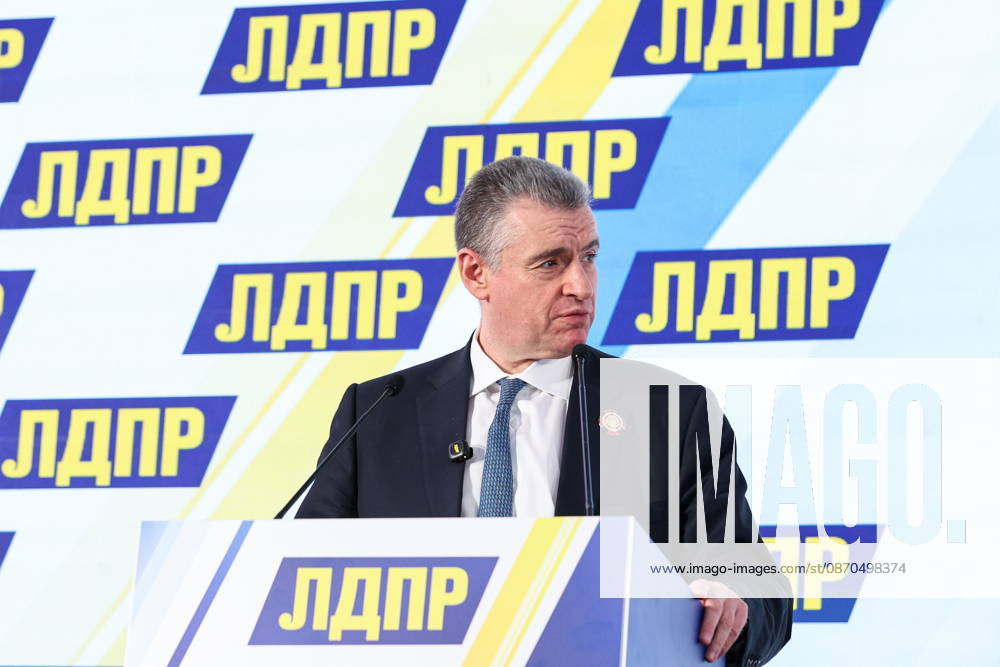 RUSSIA, MOSCOW - OCTOBER 23, 2026: Chairman Leonid Slutsky addresses an All-Russian Convention of the Russian Liberal Democratic Party (LDPR) held to sum up the recent 2026 Russian parliamentary elections and outline the directions in the party s development for years to come Moscow Russia - ZUMAt113 20261023_zaa_t113_124