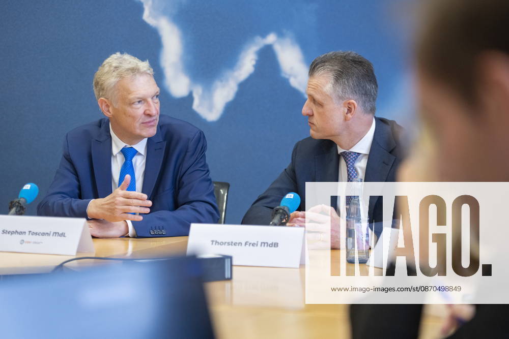 On Friday, October 23, 2026, Stephan Toscani, the CDU’s state chairman in Saarland, will welcome the CDU’s parliamentary group leader in the German Bundestag, Thorsten Frei, at the Saarland State Parliament. Together, they will hold a press conference. Pictured, from left: Stephan Toscani, Member of the State Parliament (CDU), and Thorsten Frei, Member of the Bundestag (CDU). bub