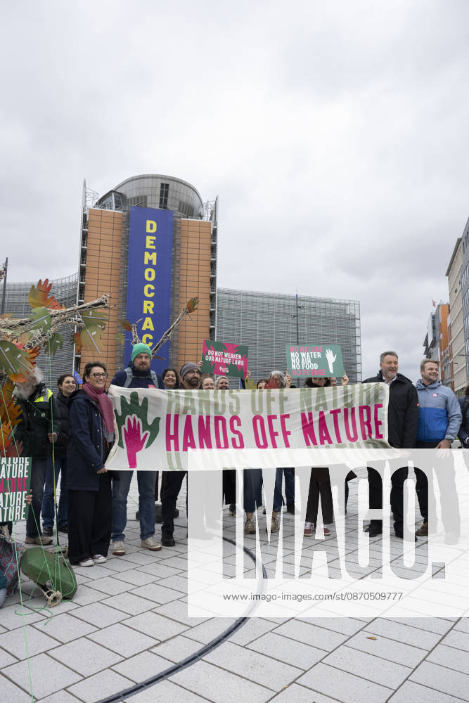 Hands off Nature Brussels, 23 10 2026 : Manifestation , Hands off Nature in the presence of Commissioner Jessika Roswall. Credit : Content Curation . Brussels Belgium