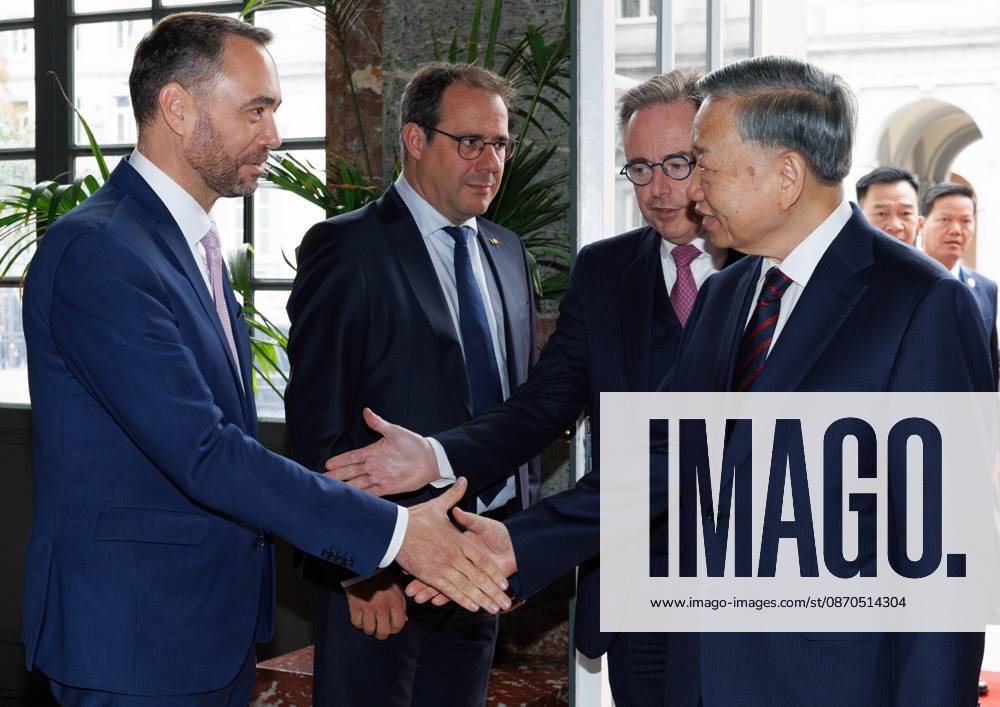 Belgian PM Receives To Lam President Of Vietnam BRUSSELS, BELGIUM - OCTOBER 23 : His Excellency To Lam President Of Vietnam pictured with Bart De Wever, (N-VA) Prime Minister of Federal Government of Belgium, Maxime Prevot (Les Engages), Deputy Prime Minister and Minister of Foreign Affairs foreign of Federal Government, David Clarinval (MR), Deputy Prime Minister, Minister of Employment, Economy and Agriculture of Federal Government during their meeting in the Egmont Palace on October 23, 2026 in BRUSSELS, Belgium, 23 10 2026 BRUSSELS Belgium