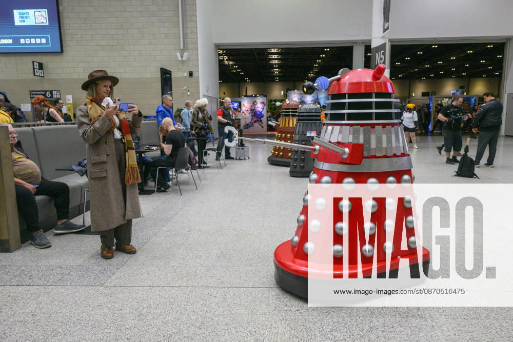 London, UK. Dr Who Darleks attend the London MCM Comic Con held at the Excel venue. The event is the UK s largest pop culture fan convention, celebrating comic books, movies, TV shows, anime, manga, video games, sci-fi, and fantasy. London UK - ZUMAl94_ 20261023_zaf_l94_097