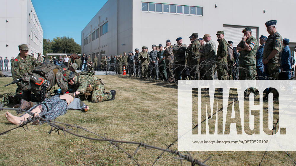 Members of Japan Self-Defense Forces and German Military take part in the joint medical training during the Japan and U.S. military exercise Keen Sword 27 at Iruma Air Base in Saitama-Prefecture, Japan on Friday, October 23, 2026. Japan Self-Defense Forces, U.S. Military, and partner forces will hold the exercise Keen Sword 27 from October 19th to 29th in Japan. Approximately JSDF(Japan Self-Defense Forces) 45,000 personnel, U.S. troops 11,000, and forces from Australia, Canada, France, Germany, the Netherlands, New Zealand, and the Philippines participating with observers from the Republic of Korea and the United Kingdom. TKP2026102325 KEIZOxMORI