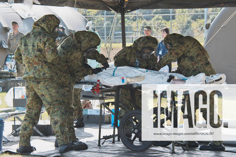 Members of Japan Self-Defense Forces and German Military take part in the joint medical training during the Japan and U.S. military exercise Keen Sword 27 at Iruma Air Base in Saitama-Prefecture, Japan on Friday, October 23, 2026. Japan Self-Defense Forces, U.S. Military, and partner forces will hold the exercise Keen Sword 27 from October 19th to 29th in Japan. Approximately JSDF(Japan Self-Defense Forces) 45,000 personnel, U.S. troops 11,000, and forces from Australia, Canada, France, Germany, the Netherlands, New Zealand, and the Philippines participating with observers from the Republic of Korea and the United Kingdom. TKP2026102326 KEIZOxMORI