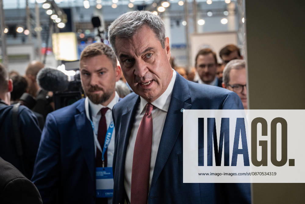 Markus Söder, CSU Party Chairman and Minister-President of Bavaria, arriving at Exhibition Hall C6 for the CSU Party Convention in Munich, Munich, Bavaria, Germany, Munich Exhibition Center