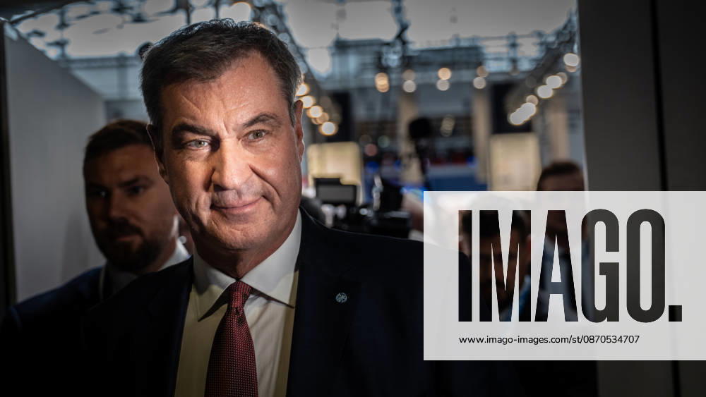 Markus Söder, CSU Party Chairman and Minister-President of Bavaria, arriving at Exhibition Hall C6 for the CSU Party Convention in Munich, Munich, Bavaria, Germany, Munich Exhibition Center