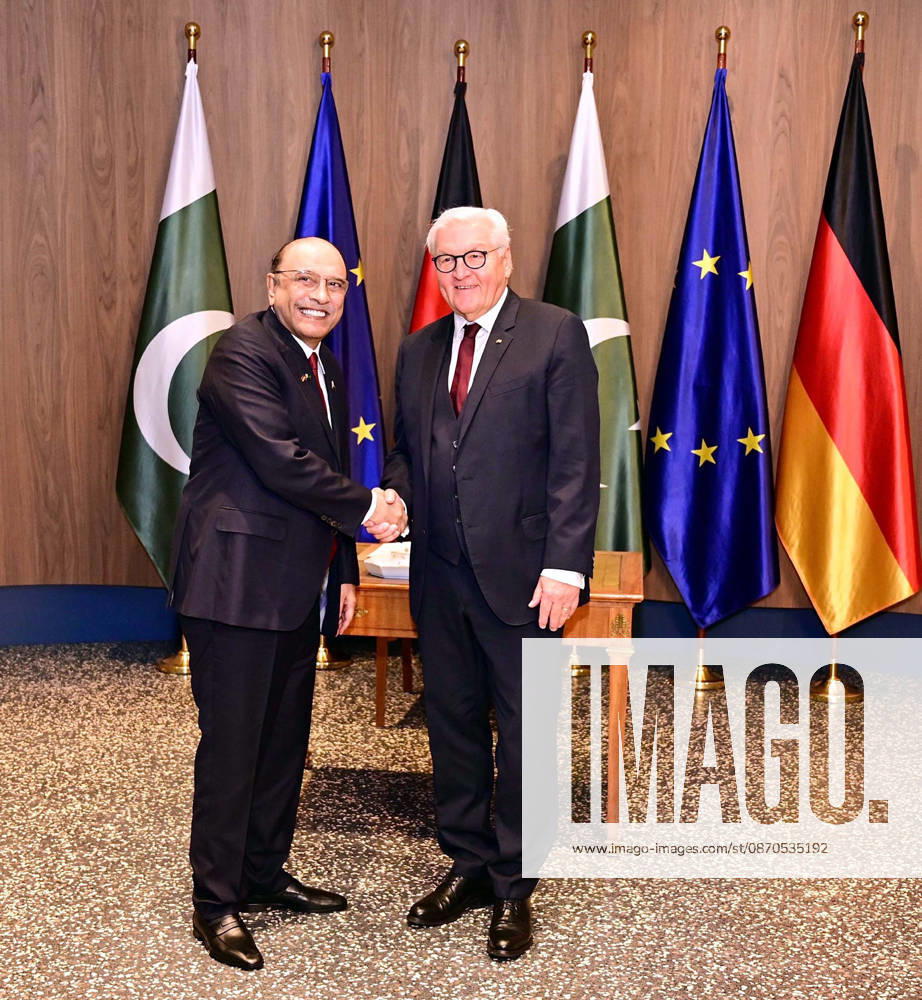 President of Pakistan, Asif Ali Zardari shaking hands with German President Dr. Frank-Walter Steinmeier at the Office of the President in Berlin on Friday, October 23, 2026. (PPI Images).