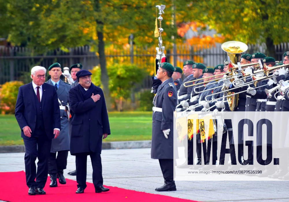 President of Pakistan, Asif Ali Zardari inspects the Guard of Honour along with German President, Frank-Walter Steinmeier during the welcome ceremony held in Berlin on Friday, October 23, 2026. (PPI Images).