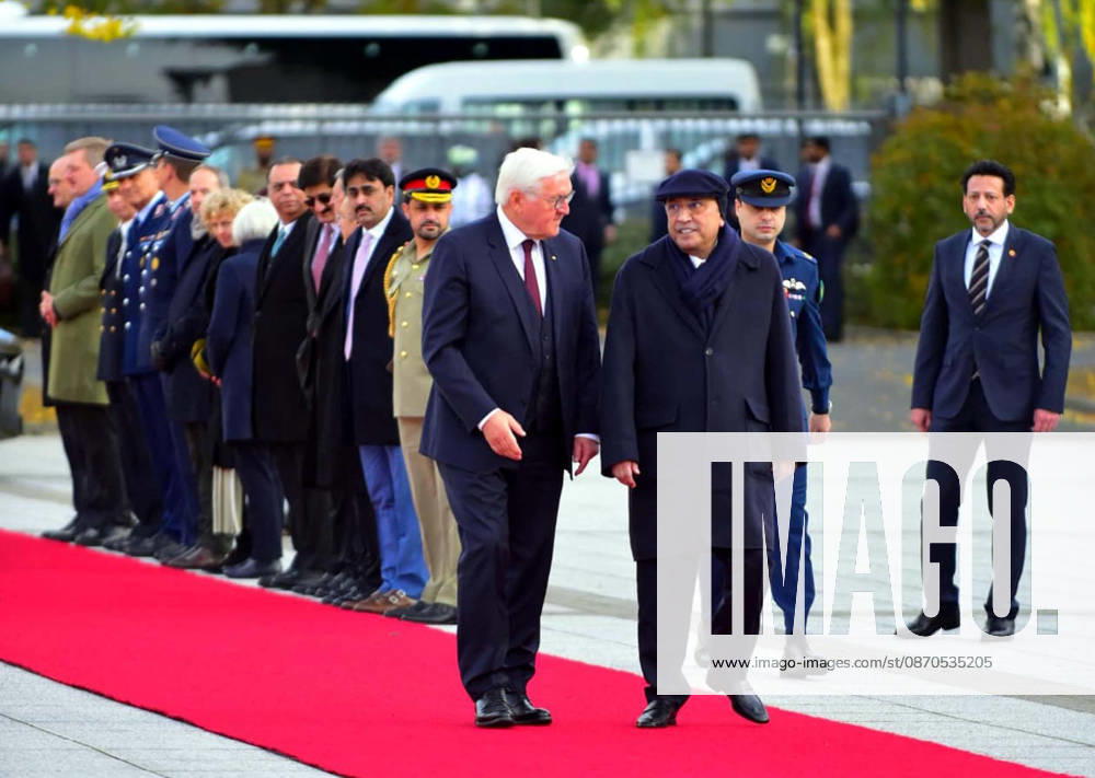 President of Pakistan, Asif Ali Zardari inspects the Guard of Honour along with German President, Frank-Walter Steinmeier during the welcome ceremony held in Berlin on Friday, October 23, 2026. (PPI Images).