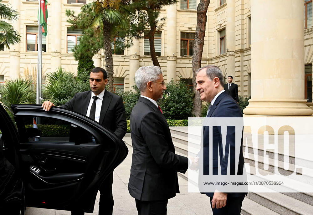 EAM S. Jaishankar meets Azerbaijan s FM Jeyhun Bayramov in Baku Baku Azerbaijan , Oct 23 (ANI): India s External Affairs Minister S. Jaishankar meets Azerbaijan s Foreign Affairs Minister Jeyhun Bayramov, in Baku on Friday. (@DrSJaishankar X ANI Photo) Baku Azerbaijan