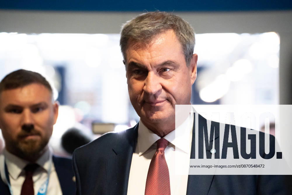 Munich, Bavaria, Germany October 23, 2026: The 2026 convention of the CSU (Christian Social Union) at the Munich Trade Fair Center. Arrival of Minister President Dr. Markus Söder with bodyguards, security personnel, and personal protection