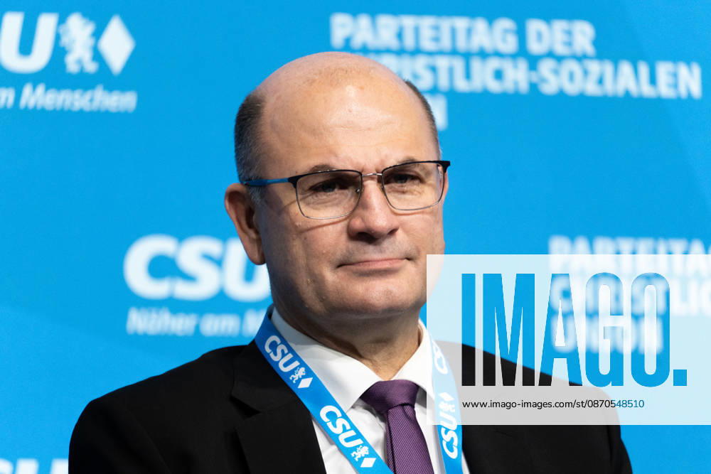 Munich, Bavaria, Germany October 23, 2026: The 2026 Party Convention of the CSU (Christian Social Union) at Messe München. Forum: LOCAL POLITICS, STRONG COMMUNITIES. A BRIGHT FUTURE. Albert Füracker, Member of the State Parliament (MdL). Minister of State for Finance and Home Affairs, Minister of Finance
