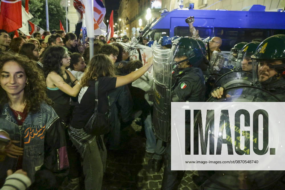 Protesters Clash with Police in Naples Students, trade union members and activists from Potere al Popolo take part in a demonstration against the rising cost of living in Piazza Municipio. Clashes between demonstrators and police break out during the protest. ABP18680