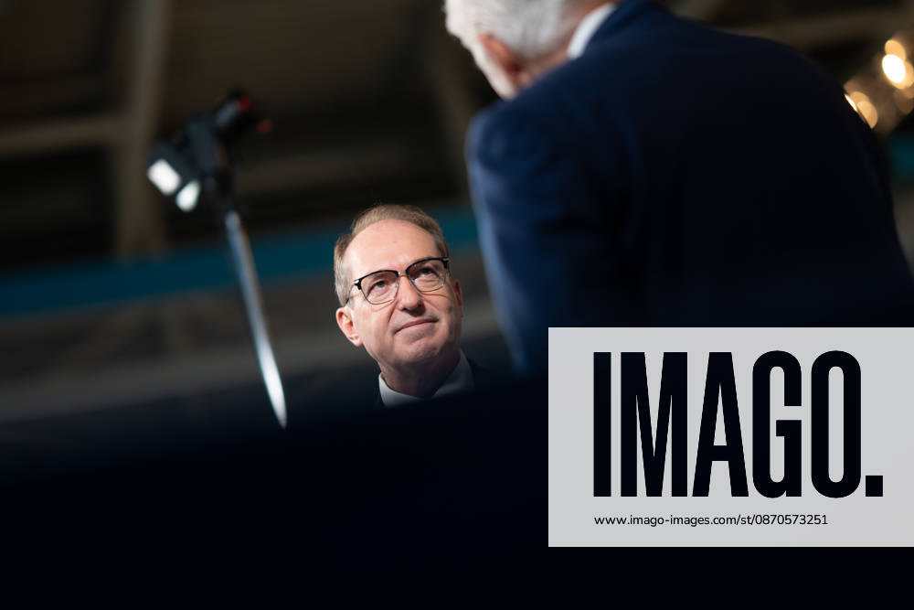 Federal Minister of the Interior Alexander Dobrindt gives a TV interview at the CSU party convention in Munich, Munich, Bavaria, Germany, at the Munich Trade Fair Grounds