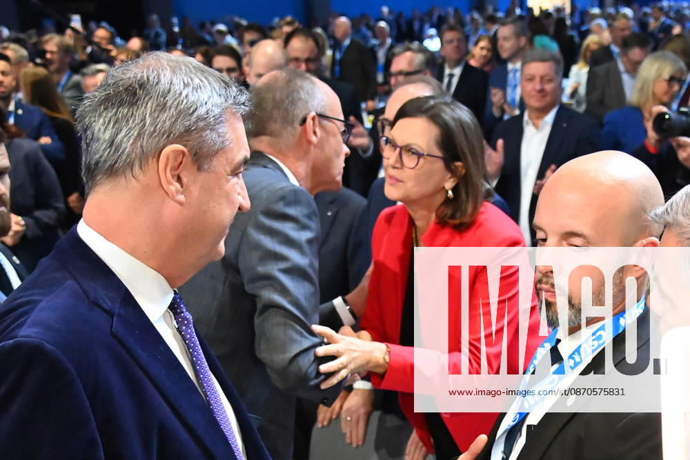 Chancellor Friedrich MERZ welcomes Ilse AIGNER, President of the Bavarian State Parliament, to the 2026 CSU Party Convention on October 23 and 24, 2026, at the Munich Trade Fair Grounds