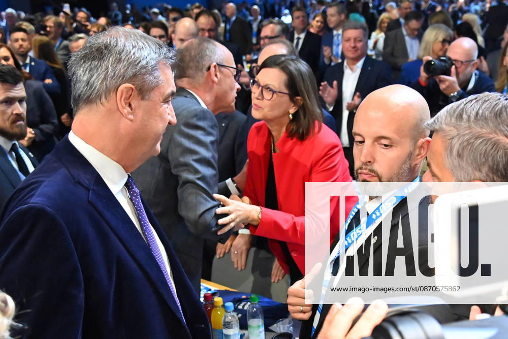 Chancellor Friedrich MERZ welcomes Ilse AIGNER, President of the Bavarian State Parliament, to the 2026 CSU Party Convention on October 23 and 24, 2026, at the Munich Trade Fair Grounds