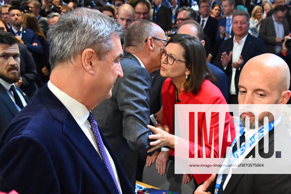 Chancellor Friedrich MERZ welcomes Ilse AIGNER, President of the Bavarian State Parliament, to the 2026 CSU Party Convention on October 23 and 24, 2026, at the Munich Trade Fair Grounds