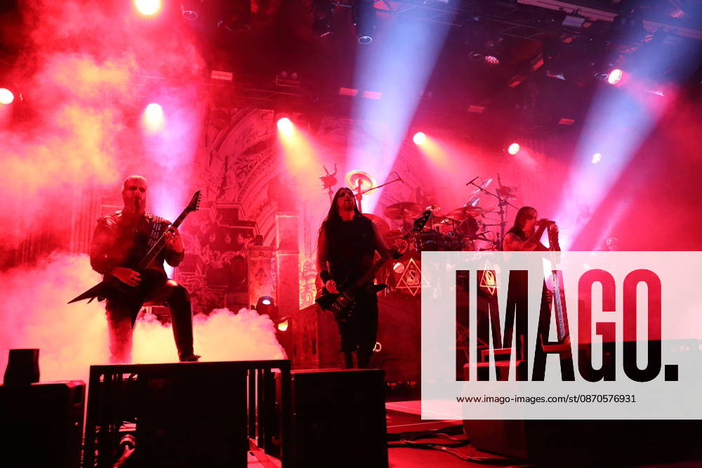 Kjell Age Damage Karlsen, Victor Brandt, Dariusz Daray Brzozowski, Stian Tomt Shagrath Thoresen, and Geir Gerlioz Bratland (from left), members of the band Dimmu Borgir, at a concert at the Columbiahalle in Berlin, October 23, 2026: Behemoth and Dimmu Borgir Concert in Berlin