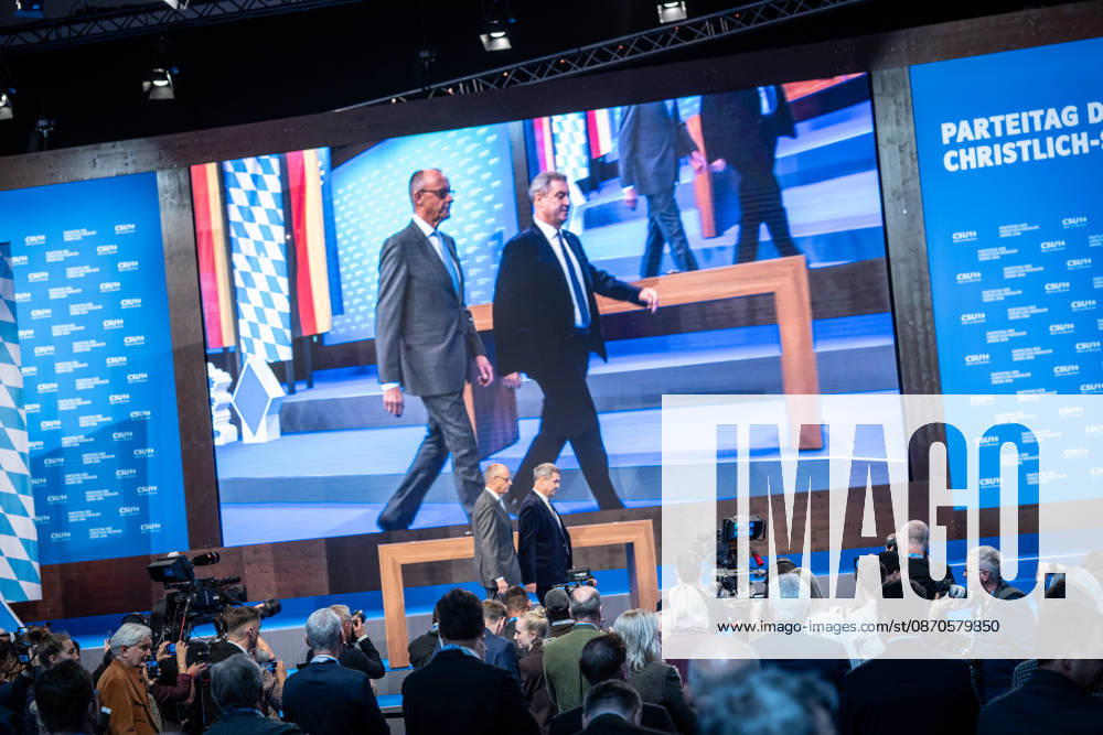 Chancellor Friedrich Merz with CSU Party Chairman Markus Söder at the CSU Party Convention in Munich, Munich, Bavaria, Germany, Munich Trade Fair Grounds