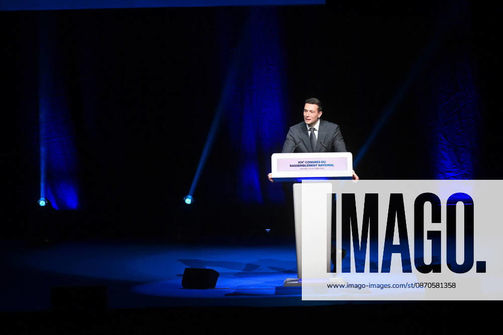 XIXth Congress French Far-right Party RN - Orleans President of French far-right party Rassemblement National RN Jordan Bardella on stage during the XIXth Congress of Rassemblement National RN, in Orleans, France on October 24 2026. Photo by Franck Castel ABACAPRESS.COM Orleans France