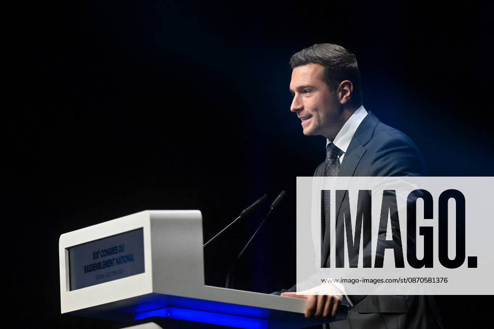 XIXth Congress French Far-right Party RN - Orleans President of French far-right party Rassemblement National RN Jordan Bardella on stage during the XIXth Congress of Rassemblement National RN, in Orleans, France on October 24 2026. Photo by Franck Castel ABACAPRESS.COM Orleans France