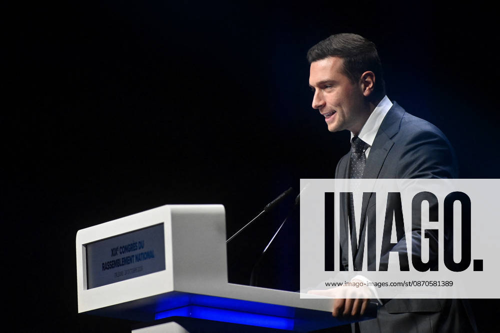 XIXth Congress French Far-right Party RN - Orleans President of French far-right party Rassemblement National RN Jordan Bardella on stage during the XIXth Congress of Rassemblement National RN, in Orleans, France on October 24 2026. Photo by Franck Castel ABACAPRESS.COM Orleans France