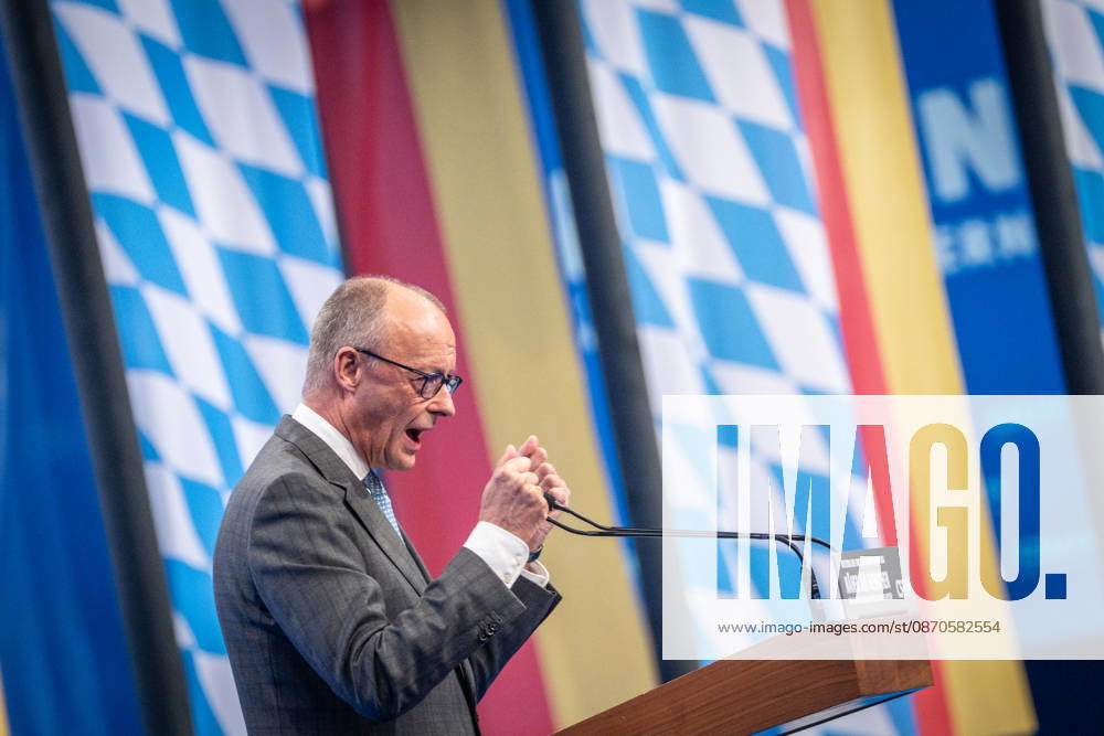 Chancellor Friedrich Merz speaks at the CSU Party Convention in Munich; CSU Party Convention in Munich, Munich, Bavaria, Germany; Munich Trade Fair Grounds
