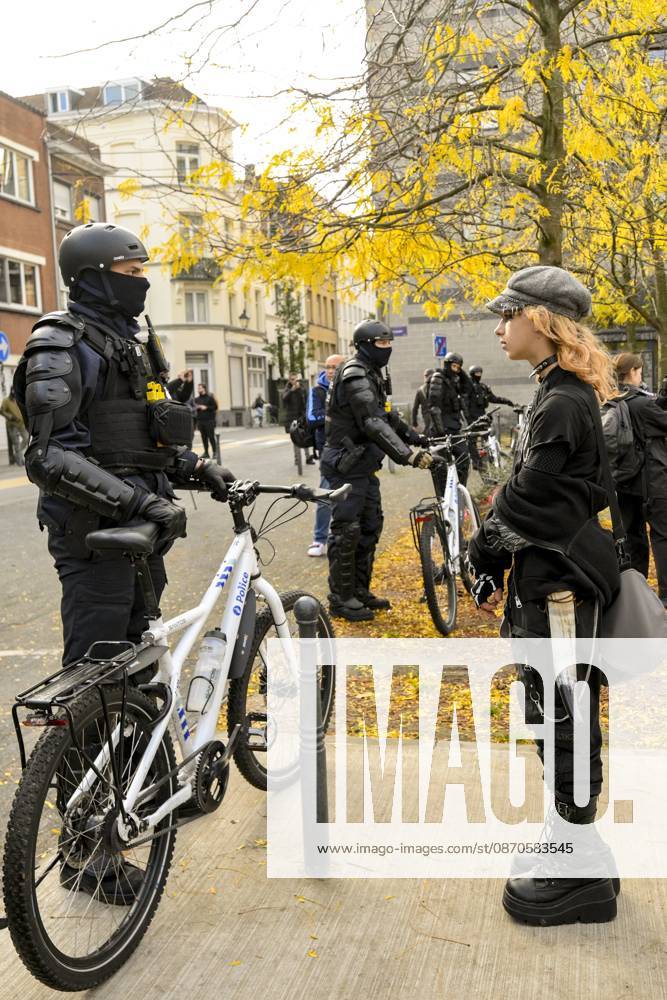 Extreme Left And Citizen Activists Protest 24 10 2026 BRUSSELS, BELGIUM - OCTOBER 24 : Police and demonstrators pictured during illegal demonstration the centre of Brussels against budget measures on October 24, 2026 in Brussels, Belgium, 24 10 2026 Brussels Belgium