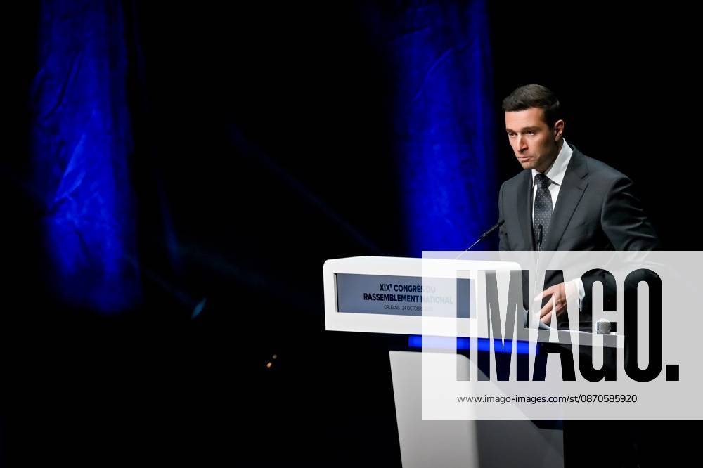 RN CONGRESS IN ORLEANS Quentin Reix PHOTOPQR ECHO REPUBLICAIN October 24, 2026 19th Congress of the National Rally Jordan Bardella Jordan Bardella Orleans October 24, 2026 Photo by Quentin Reix RN NATIONAL RALLY Rassemblement National President Jordan Bardella delivers a speech to the Congress of the far-right party Rassemblement National (RN) at the Co’Met venue in Orléans, central France, October 24, 2026 France