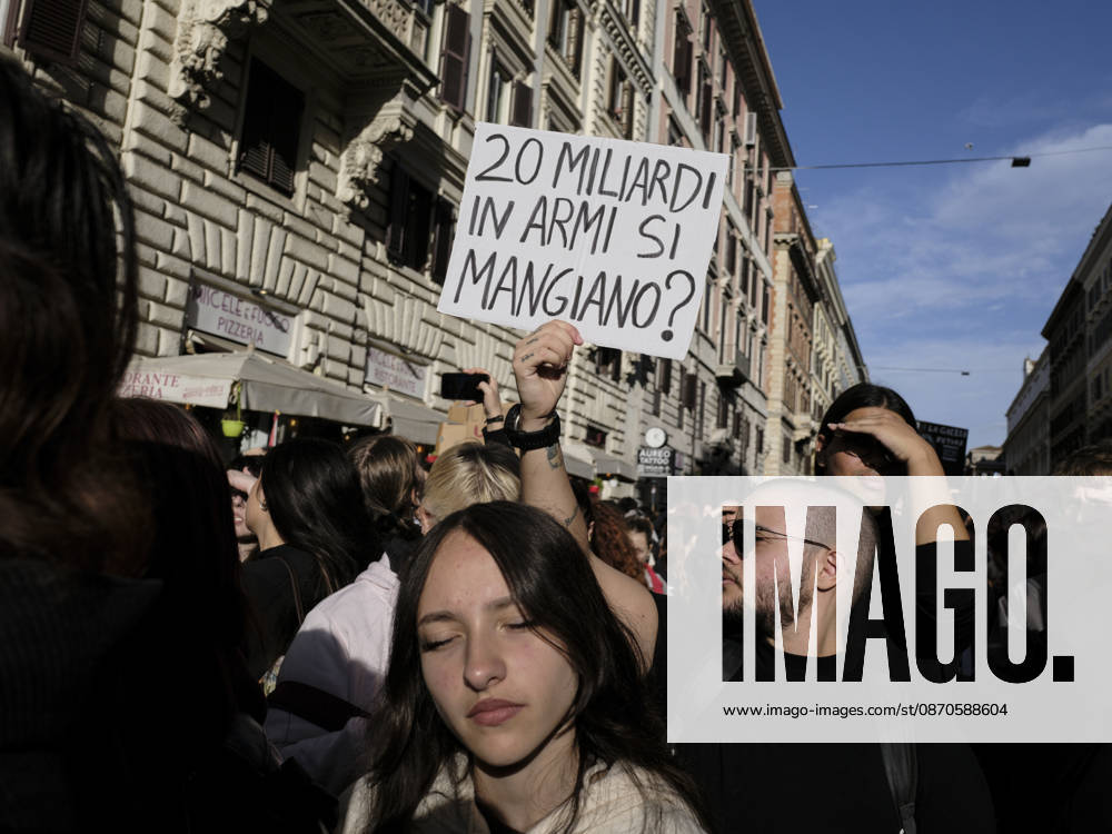 Rome Anti-War Demonstration Rome, Italy, October 24, 2026. Demonstrators take part in an anti-war march, under the slogan Fuori lItalia dalla guerra (Keep Italy Out of the War). Protesters, opposing Italys involvement in wars, military rearmament and the Italian governments policies. Rome Italy