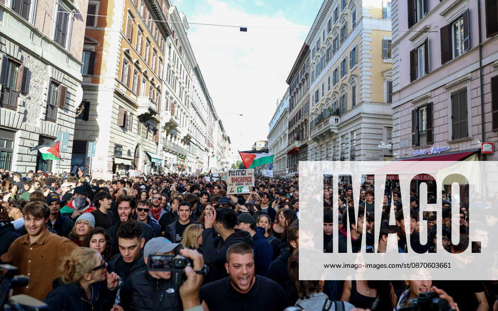 (261024) -- ROME, Oct. 24, 2026 -- Demonstrators are seen during an anti-war march in Rome, Italy, Oct. 24, 2026. Protests over rising living costs, military expansion and increased arms spending swept across several Italian cities on Saturday, with clashes between demonstrators and police reported in multiple locations. In Rome, demonstrators set off from Piazza della Repubblica, according to the ANSA news agency. Clashes erupted between protesters and police in the city center later in the evening, prompting police to use water cannons and tear gas in an attempt to disperse the crowds. ) ITALY-ROME-PROTESTS WangxKaiyan