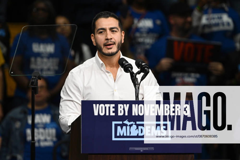Abdul El-Sayed, Democratic Nominee for United States Senate from Michigan, speaks at a Democratic candidates rally at Cass Technical High School in Detroit, Michigan, USA on Saturday, October 24, 2026. Winning US Senate and US House races in the swing state of Michigan is central to Democratic hopes to wrest power in both chambers of the US Congress from the Republicans Detroit USA - ZUMAs152 20261024_faa_s152_004
