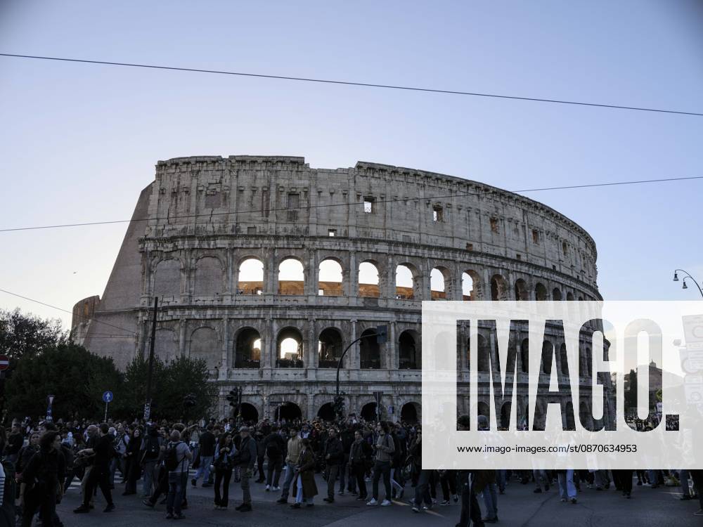 Rome Anti War Protest A crowd of demonstrators gathers outside the Colosseum during an anti-war protest in Rome, Italy on October 24, 2026. Demonstrators took part in an anti-war march under the slogan Keep Italy Out of the War . Protesters further voiced opposition to Italy s involvement in armed conflicts, military rearmament and government policies. Rome Lazio Italy