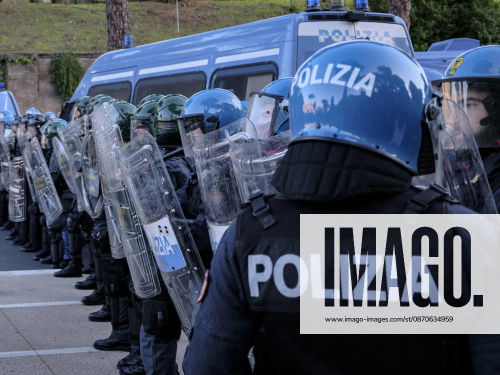 Rome Anti War Protest Police officers stand guard during an anti-war protest in Rome, Italy on October 24, 2026. Demonstrators took part in an anti-war march under the slogan Keep Italy Out of the War . Protesters further voiced opposition to Italy s involvement in armed conflicts, military rearmament and government policies. Rome Lazio Italy